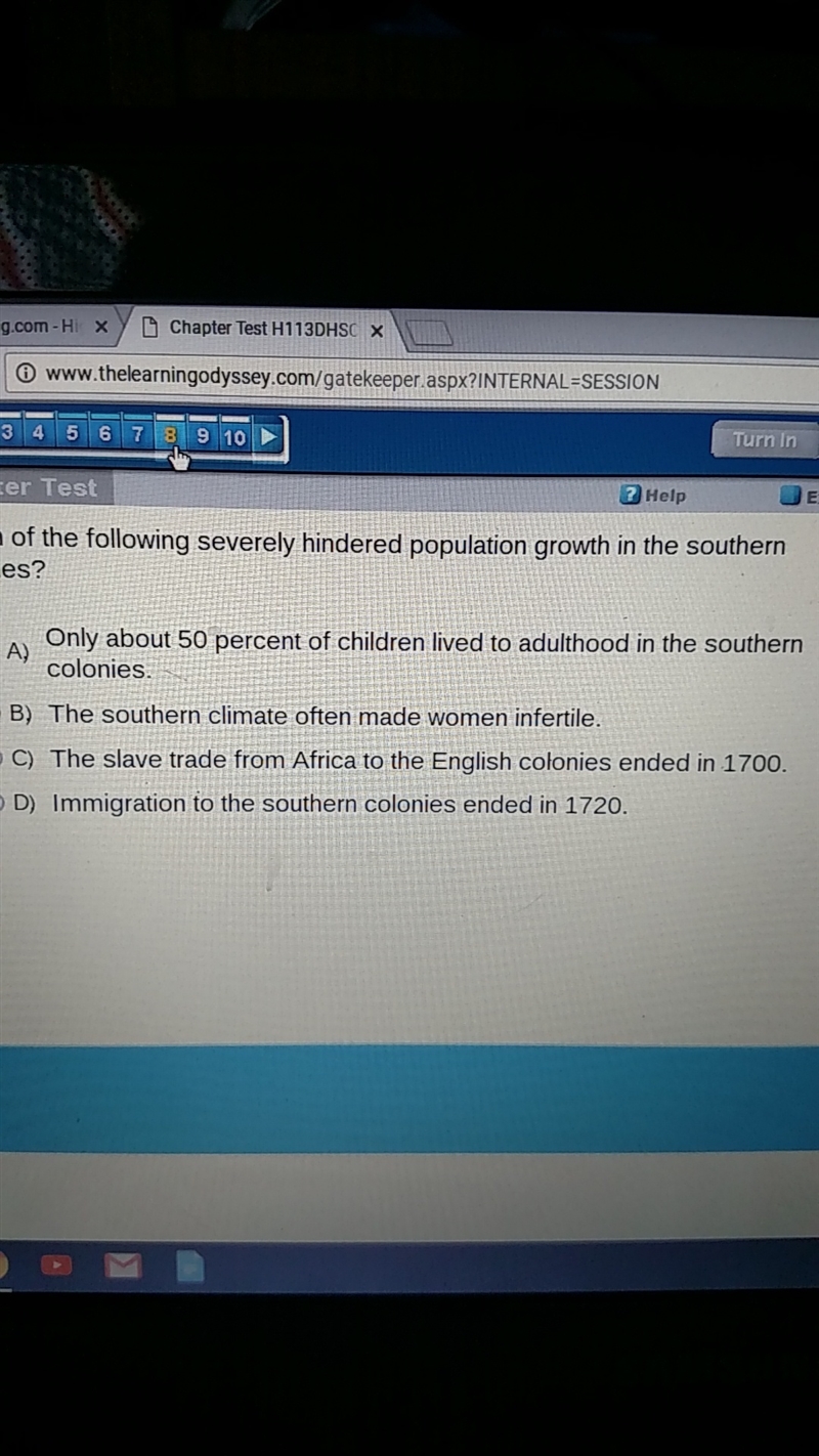 Which of the following severely hindered population growth in the southern colonies-example-1