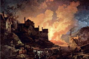 Study this scene of a metal extraction furnace in western England during the early-example-1