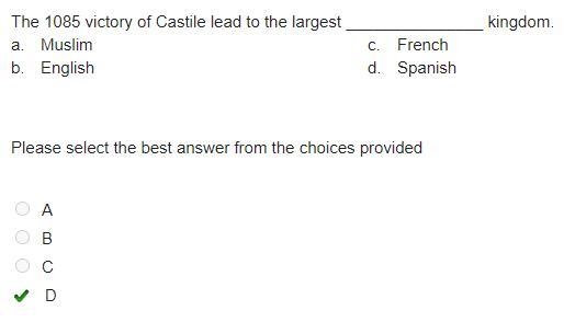 The 1085 victory of Castile lead to the largest _______________ kingdom.-example-1