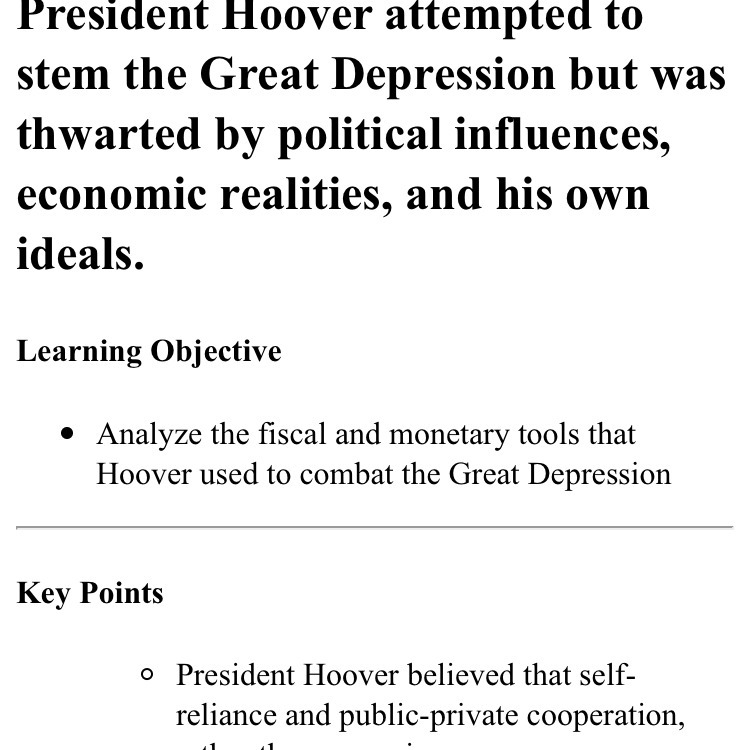 What efforts did Hoover take to combat the depression?-example-1