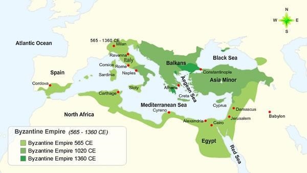 Which body of water remained part of the Byzantine Empire in 1360 CE? Red Sea Bosporus-example-1