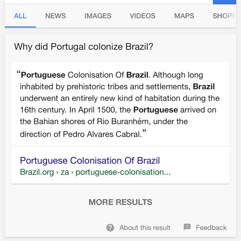 Why did portugal have control of brazil as a colony-example-1