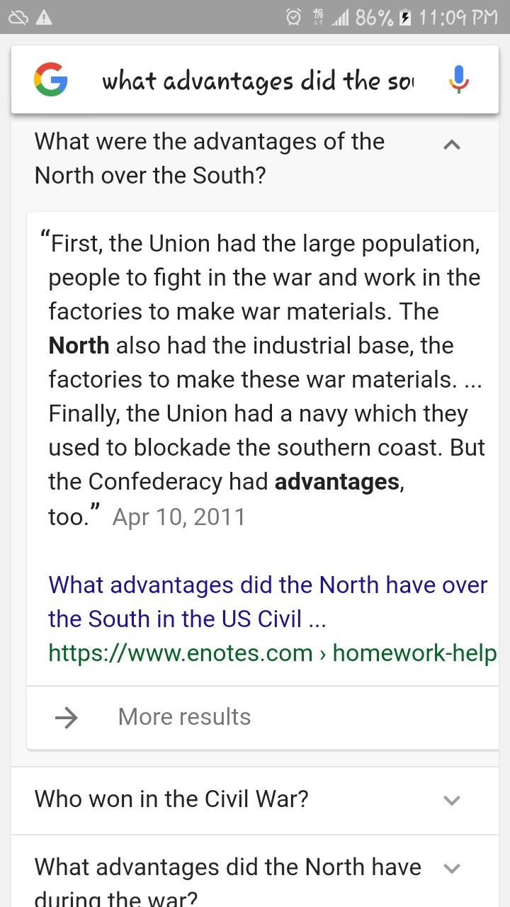 What advantages did the south have during the civil war?-example-1