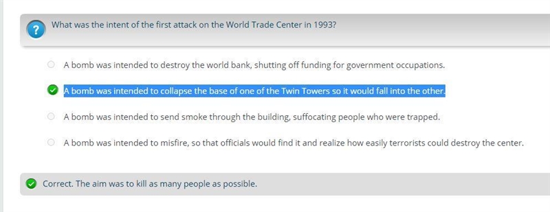 What motivated the terrorists in the first attack on the World Trade Center in 1993? 20pts-example-1