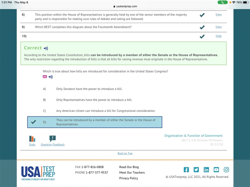 Which is true about how bills are introduced for consideration in the United States-example-1