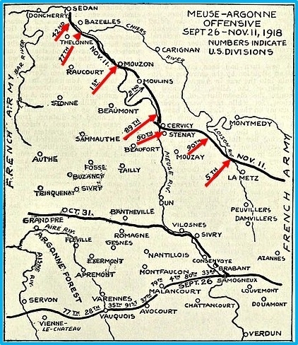 This map shows the battle lines of the Meuse - Argonne Offensive during World War-example-1