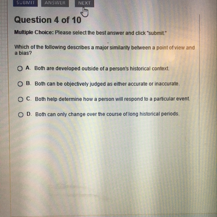 Which of the following describes a major similarity between point of view and a bias-example-1