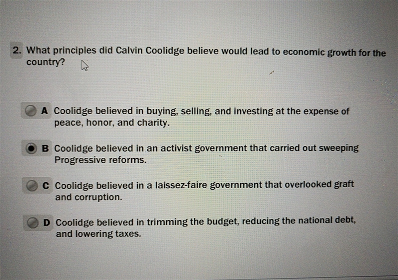 What principles did calvin coolidge believed would lead to economic growth for the-example-1