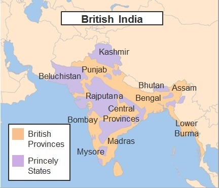 The map shows British India. What does this map of British India in 1860 show? a. provinces-example-1