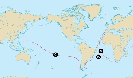 Which explorer made the voyage shown by the letter C on the map, and why was it remarkable-example-1