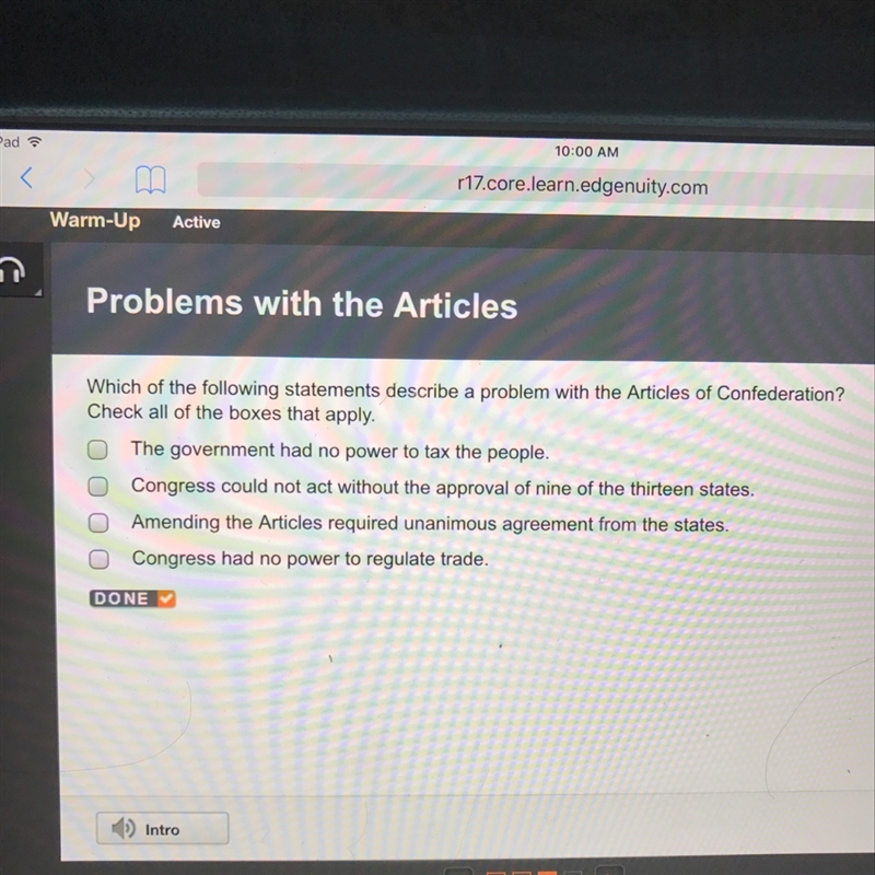 Which of the following statements describes a problem with the articles of confederation-example-1