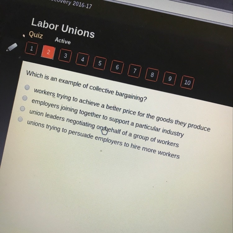 Which is an example of collective bargaining? A? B? C? D?-example-1