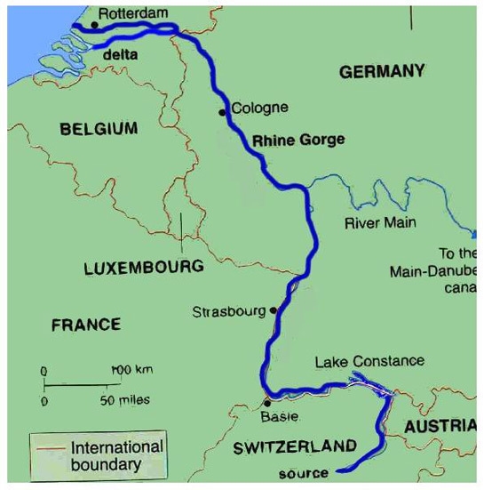 On the map below, the blue line represents which important European river? Po River-example-1