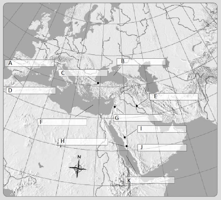 1. Label all of the following on the map below, or fill in the list below the map-example-1