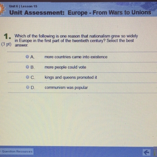 Which of the following is one reason that nationalism grew so widely in drop in the-example-1