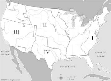 HELP ME PLZ!!!! Which area on the map shows the Louisiana Purchase? A. I B. II C. III-example-1