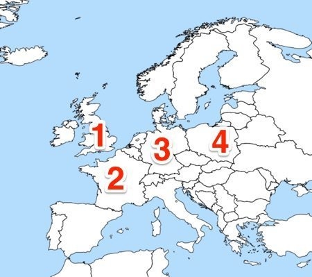 Which number represents the country of France? A) 1 B) 2 C) 3 D) 4-example-1