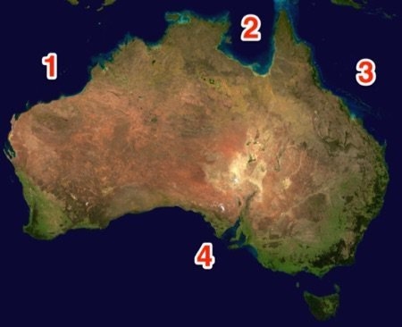 Which number represents the Coral Sea? A) 1 B) 2 C) 3 D) 4-example-1