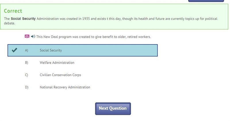 This New Deal program was created to give benefit to older, retired workers. A.) Social-example-1