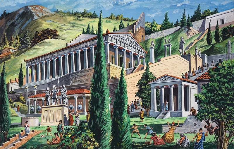 What did the shrine at the temple of Apollo in Delphi look like and what happened-example-1