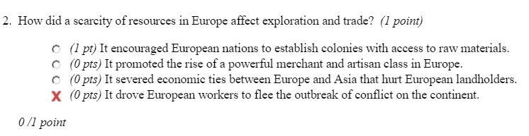 2. How did a scarcity of resources in Europe affect exploration and trade? A) It encouraged-example-1