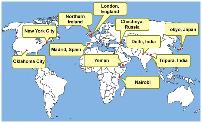 What does the map suggest about terrorism? It is an international concern. It is focused-example-1