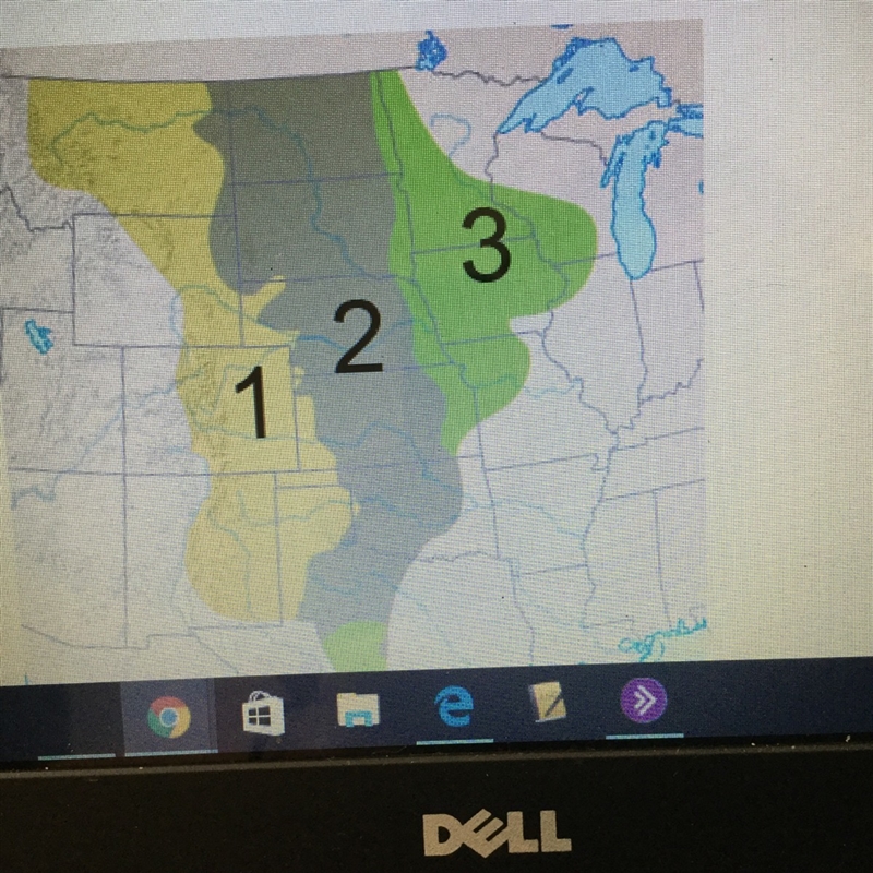 Use the map to select the correct answer. Area 2 on the map outlines A. Mixed grass-example-1