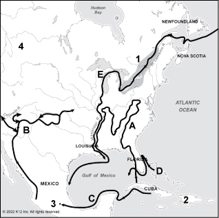 Which letter indicates the route taken by Spanish explorer, Francisco Vasquez de Coronado-example-1