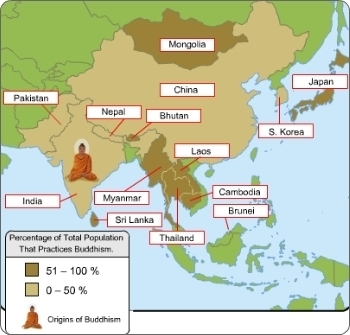 Refer to the map to decide whether the following statement is true or false. Buddhism-example-1