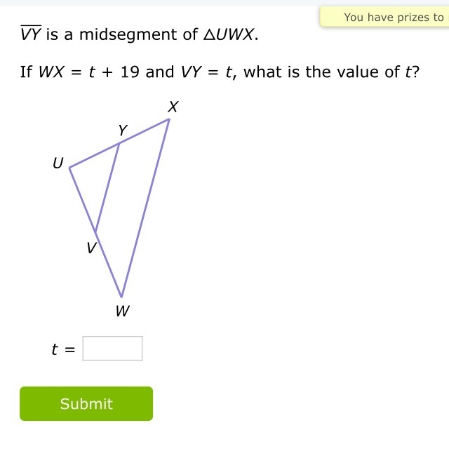 If WX=t+19 and VY=t, what is the value of t?-example-1