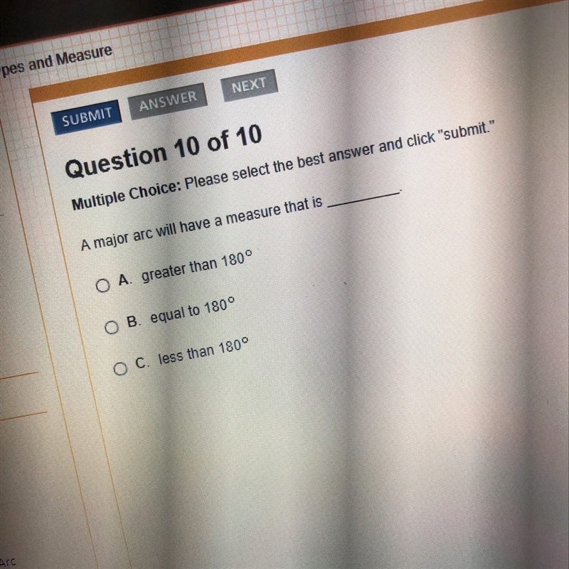 A major arc will have a measure that is _____-example-1