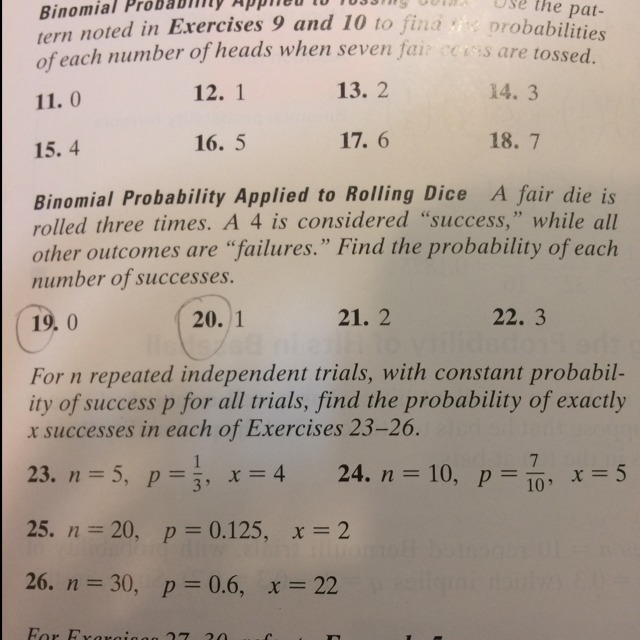 I need help with binomial probability applied to rolling dice on numbers 19 & 20 that-example-1