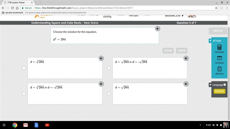 Choose the solution for the equation. d3=284? need help asap-example-1