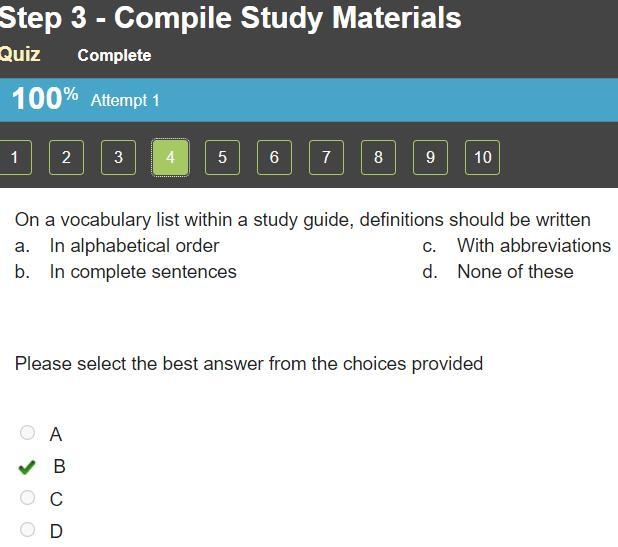 On a vocabulary list within a study guide, definitions should be written a. In alphabetical-example-1