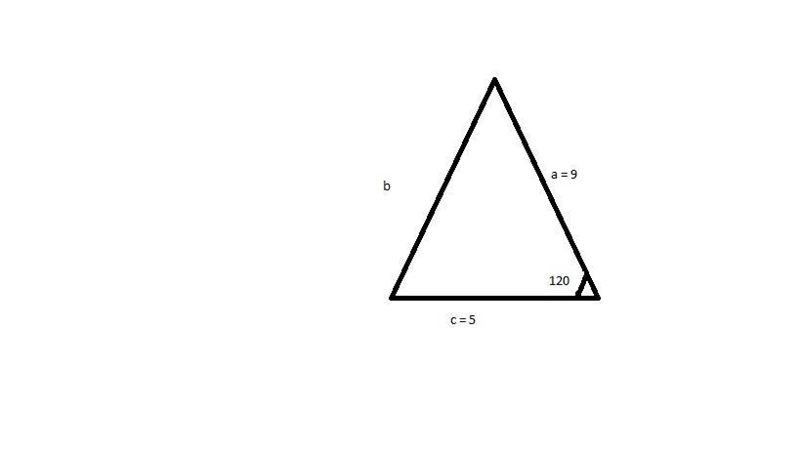 In triangle ABC, a = 9, c = 5, and B = 120°. Find b2. 61 83.5 128.5 151-example-1