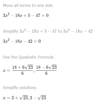 Solve for the equation 3x^2-18+5=47-example-1