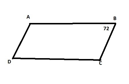 A section of a roller coaster track forms a parallelogram ABCD. If m∠ABC = 72°, what-example-1