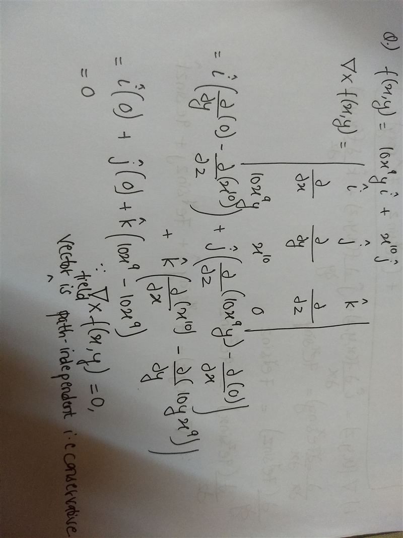 Determine whether the vector field f(x,y)=10x^9yi+x^10j is consercative if it is, find-example-1