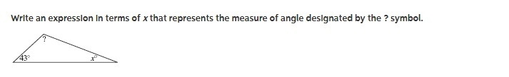 Write an expression in terms of x that represents the measure of angle designated-example-1