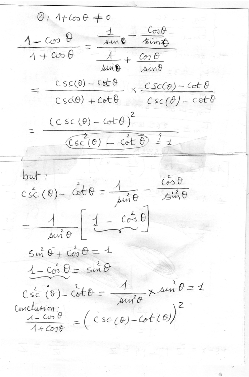 1-cos(theta)/1+cos (theta)=(csc (theta)-cot (theta))^2-example-1