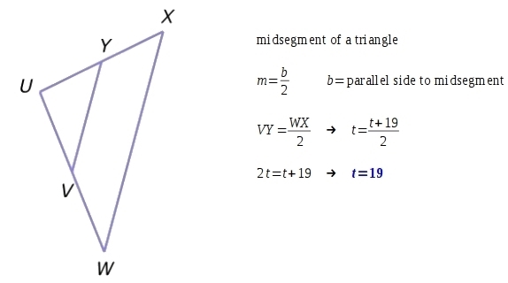 If WX=t+19 and VY=t, what is the value of t?-example-1