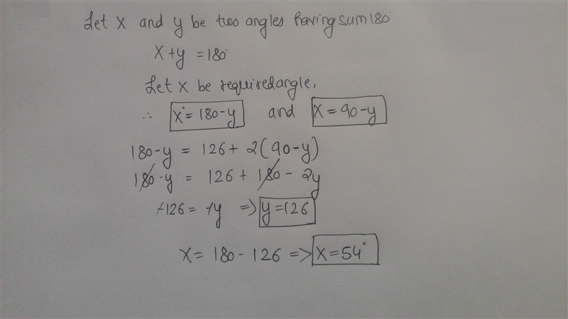 The supplement of an angle is 126ْ more than twice its complement. The measure of-example-1