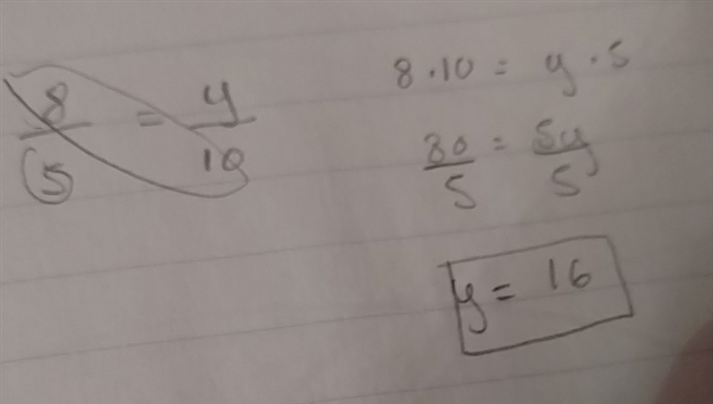 If y varies directly as x, and y=8 when x=5, find y when x=10-example-1