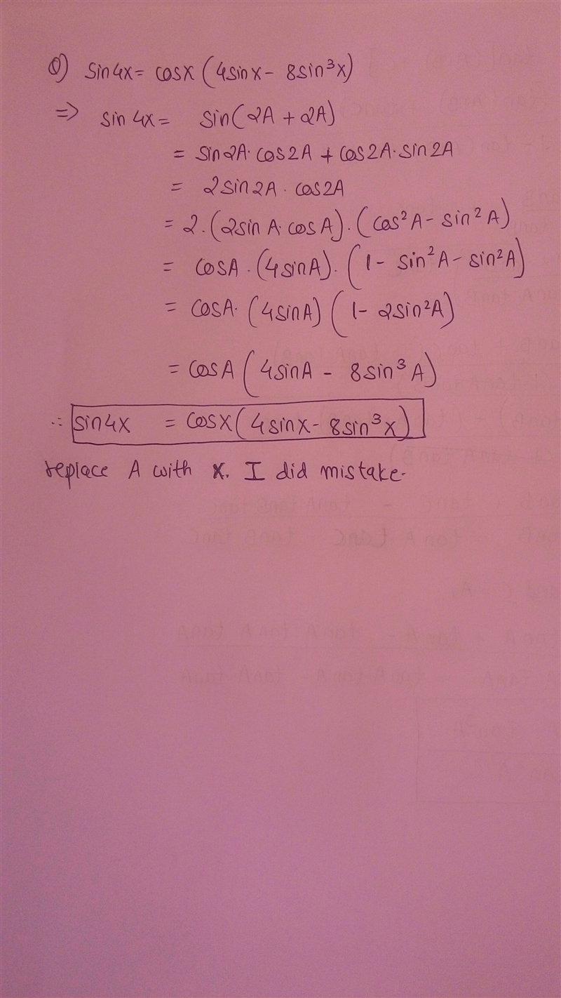 How would you verify tan3x = (3tanx - tan^3 x) / ( 1 - 3tan^2 x) and sin4x = (cosx-example-2