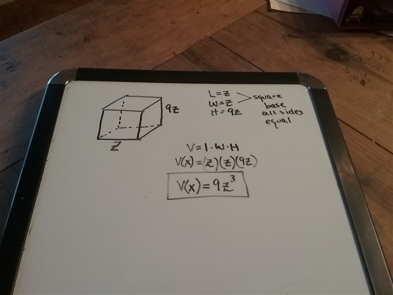 A box with a square base of side z is 9 times higher than it is wide. Express the-example-1