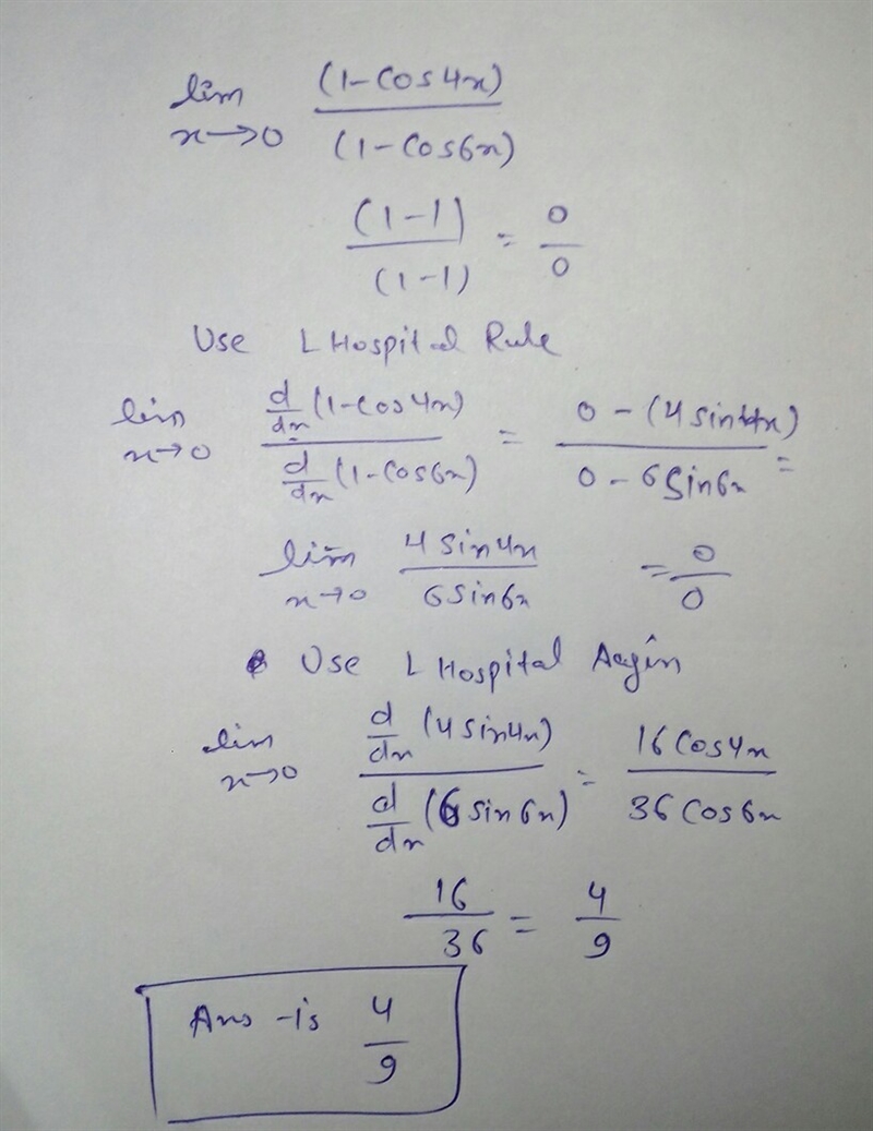 Lim of (1-cos4x)/(1-cos6x) x approach to 0-example-1