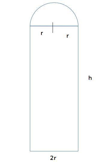 A Norman window with outer perimeter 20 ft is to be constructed. h = length of the-example-1