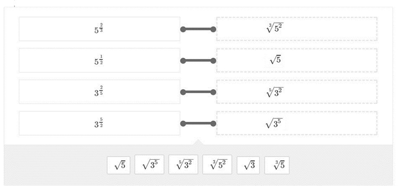 What is the radical form of each of the given expressions? Drag the answer into the-example-1