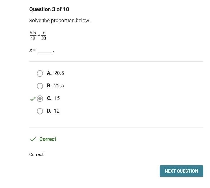 9.5/19=x/30 solve the proportion-example-1