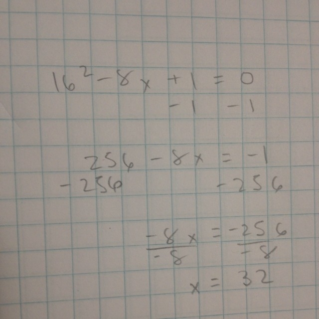 Is there a solution to 16^2-8x+1=0-example-1